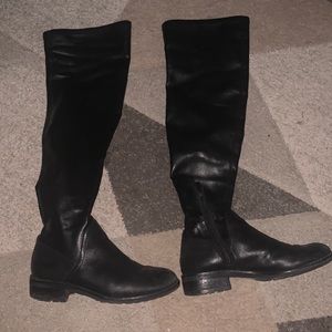 genuine leather black knee high boots